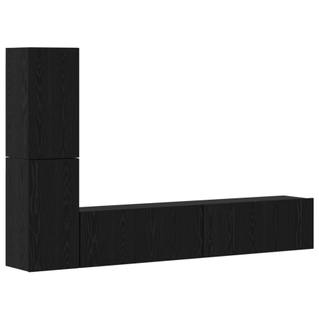 vidaXL Wand TV Kast met plank met opslag met de deur 4 pcs Zwart eiken Bewerkt hout afbeelding2 - 1