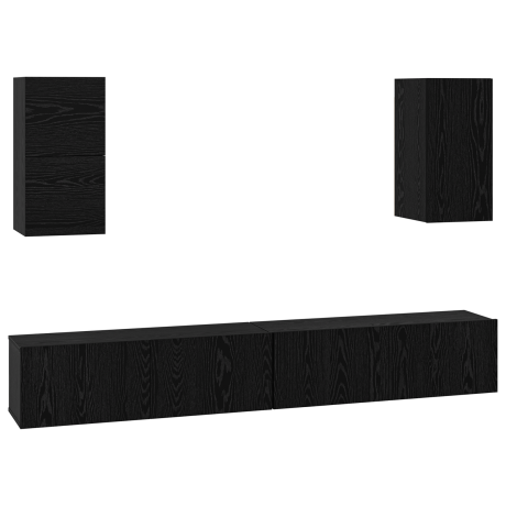 vidaXL Wand TV Kast met plank met opslag met de deur 6 pcs Zwart eiken Bewerkt hout afbeelding2 - 1