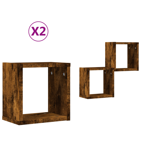 vidaXL Wandcube Planken 2 Stuks Rokend Eiken 26x15x26 cm Kunststof Hout afbeelding2 - 1