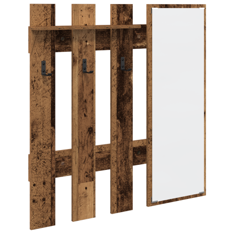 vidaXL Wandgemonteerde kapstok met opslag met spiegel Oude hout 100 x 10 x 100 cm afbeelding2 - 1