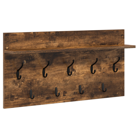 vidaXL Wandgemonteerde kapstok met plank Gerookt eiken 80 x 40 x 12 cm afbeelding2 - 1