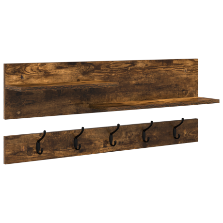 vidaXL Wandgemonteerde kapstok met plank Gerookt eiken 90 x 15 x 36 cm afbeelding2 - 1
