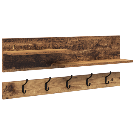vidaXL Wandgemonteerde kapstok Oud hout 90 x 15 x 36 cm Bewerkt hout afbeelding2 - 1
