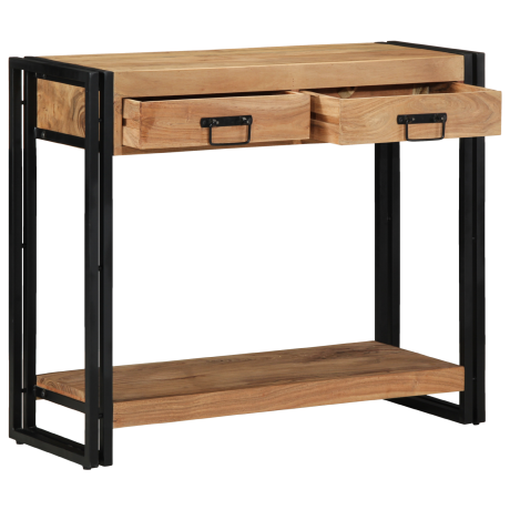 vidaXL Wandtafel 90x33x75 cm massief acaciahout en metaal zwart afbeelding2 - 1