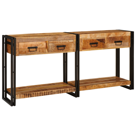 vidaXL Wandtafels 2 pcs Bruin 161 x 33 x 75 cm Massief Mango Hout afbeelding2 - 1