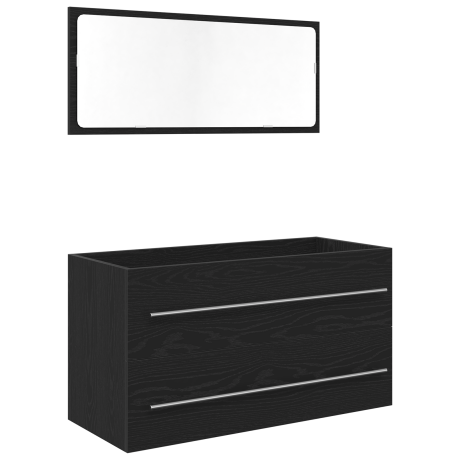 vidaXL Wastafelmeubel en spiegel 90x45x1,5 cm bewerkt hout zwart eiken afbeelding2 - 1