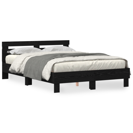 vidaXL Zwart Eiken Bedframe Zwart Eiken Massief Eikenhout 140 x 200 cm afbeelding2 - 1