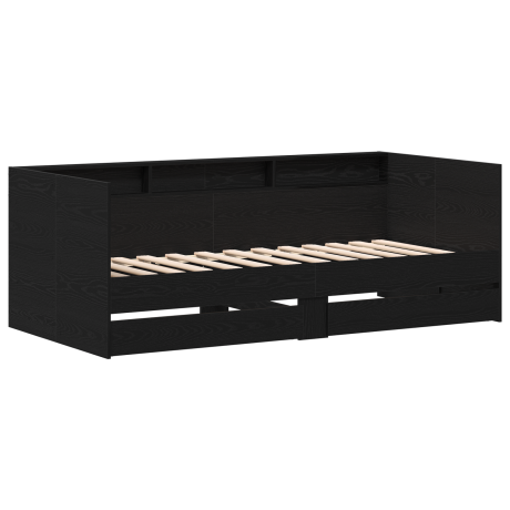 vidaXL Zwart Eiken Ladebed met Lades Zwart eiken Bewerkt hout 90 x 200 cm afbeelding2 - 1