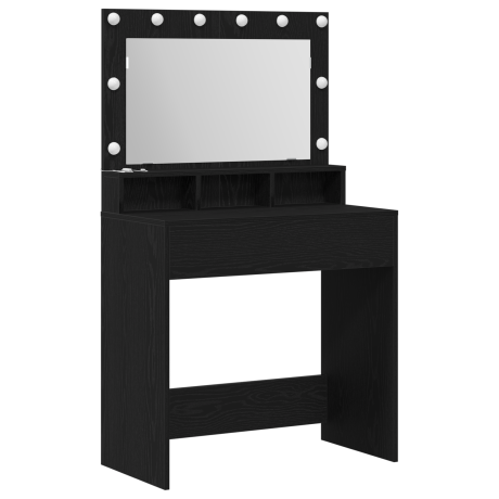 vidaXL Zwarte Eiken Kaptafel met LED Verlichting 79x41x135 cm afbeelding2 - 1