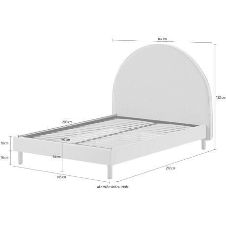 Vipack Gestoffeerd bed Moon 2 breedtes (90 of 140 cm), lattenbodem, bouclé stof, naar keuze 4 kleuren afbeelding2 - 1