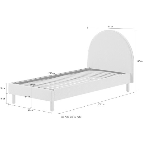 Vipack Gestoffeerd bed Moon 2 breedtes (90 of 140 cm), lattenbodem, bouclé stof, naar keuze 4 kleuren afbeelding2 - 1