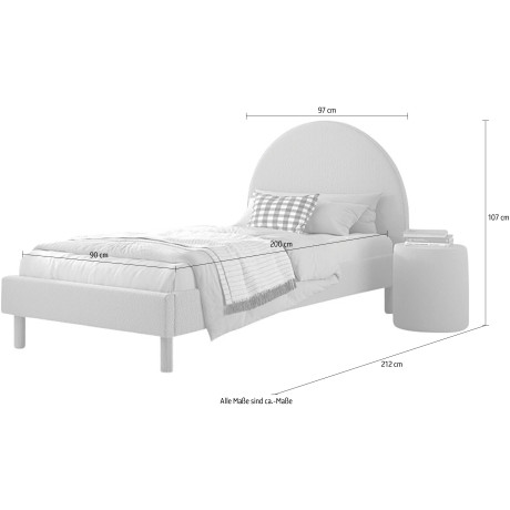 Vipack Slaapkamerserie Gestoffeerd bed Moon Ligoppervlak 90 x 200 cm, incl. lattenbodem, bekleding van boucléstof, optioneel 4 kleuren afbeelding2 - 1