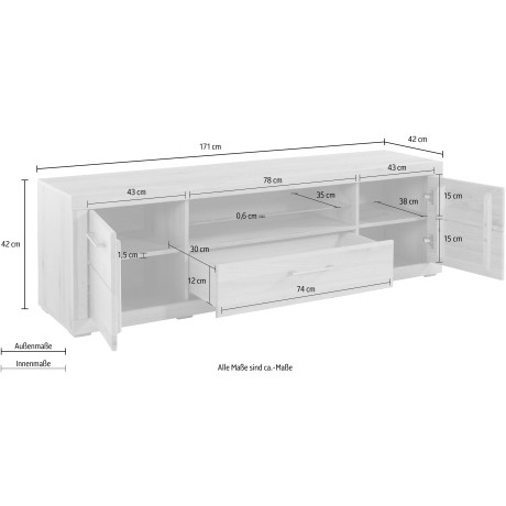 VOGL Möbelfabrik Tv-meubel 1237 Massief houten front, breedte ca. 171 cm, met soft-close functie afbeelding2 - 1