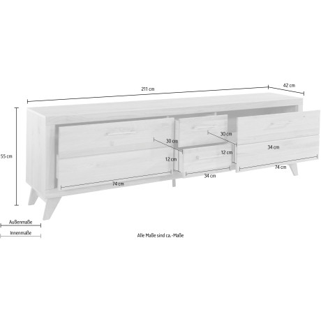 VOGL Möbelfabrik Tv-meubel 1237 Massief houten front, breedte ca. 211 cm, met soft-close functie afbeelding2 - 1