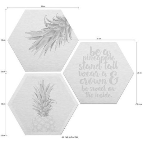 Wall-Art Artprint op hout Ananas (set) afbeelding2 - 1