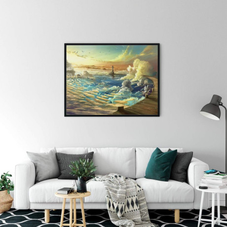 Wall-Art Poster Surrealisme beeld de tijd loopt weg 60x60cm - surrealisme beeld oever van de hemel (1 stuk) afbeelding2 - 1