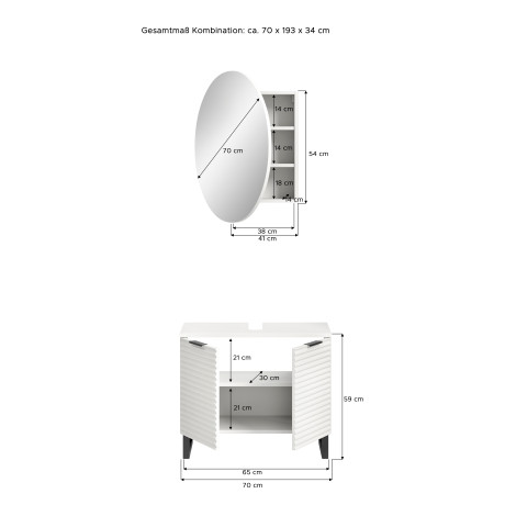 welltime Badmeubelset Litica, breedte 70 cm, hoogwaardige groeffrezing, metalen slede (2 stuks) afbeelding2 - 1