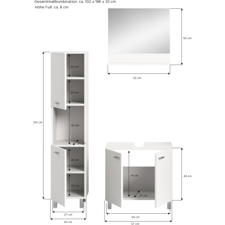 welltime Badmeubelset Tampa, breedte 102cm, 3-delig Wastafelonderkast, spiegel, hoge kast (3 stuks) afbeelding2 - 1