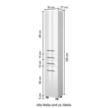welltime Hoge kast Trento Badkamermeubels, zijkast breedte 30 cm, veel opbergruimte, Made in Germany afbeelding2 - 1