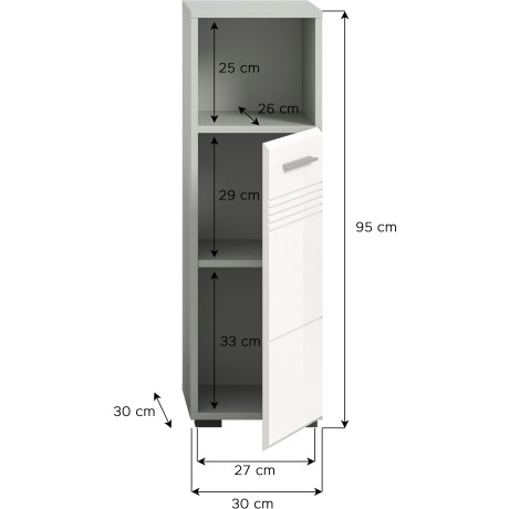 welltime Onderkast Calcio, hoogte 95 cm, 1 deur, 1 open vak, 1 plank, deurdranger wisselbaar, mdf voorkant, badkamerkast, badkamermeubels, badkamer afbeelding2 - 1