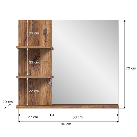 welltime Spiegel Agen, Breedte 80 cm, 3 legplanken, hoogwaardig spiegelglas Badkamermeubel, badkamer, badkamerspiegel, 3 legplanken, breedte 80 cm (1 stuk) afbeelding2 - 1