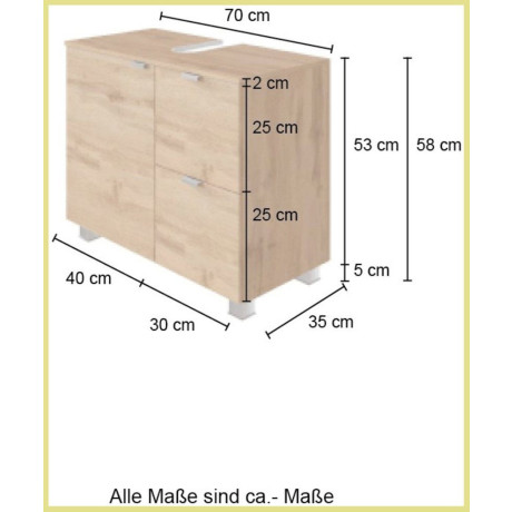 welltime Wastafelonderkast Bauska 70 cm breed, met 2 laden afbeelding2 - 1