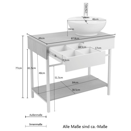 welltime Wastafelonderkast Haarlem Breedte 88 cm, badkamermeubel inclusief wasbak, metaal (set) afbeelding2 - 1