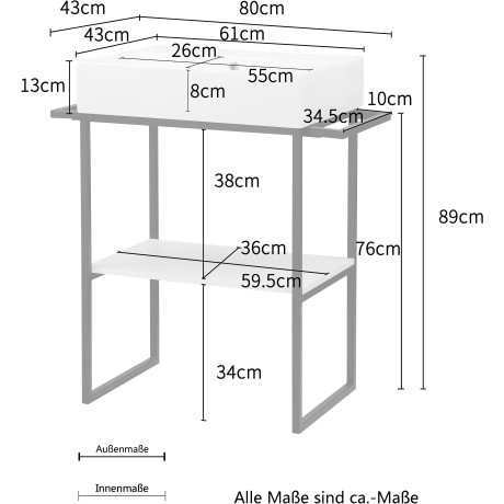 welltime Wastafelonderkast Stockholm Badkamermeubels metaallook incl. wasbak, breedte 60 cm wastafel afbeelding2 - 1