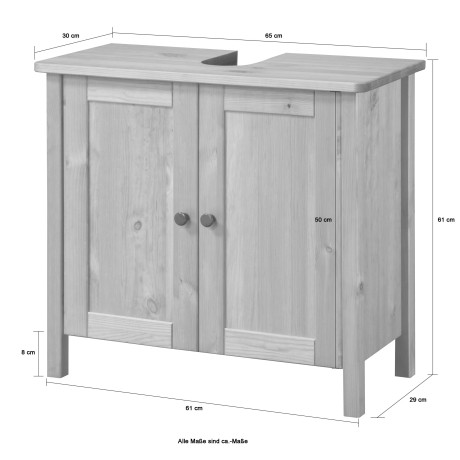 welltime Wastafelonderkast Sylt Badkamermeubel in landelijke stijl, breedte 64 cm, van massief hout afbeelding2 - 1