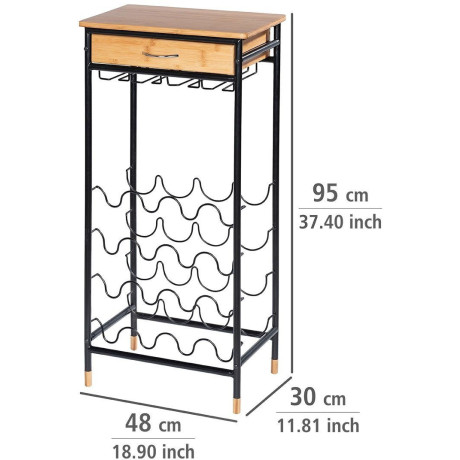 WENKO Wijnflessenhouder Loft voor 16 flessen, metaal in combinatie met bamboe, 1 lade afbeelding2 - 1