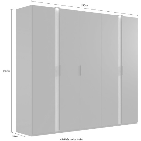 Wimex Draaideurkast Rimini by fresh to go, wit of grafiet met zwarte metalen handgrepen inclusief led-verlichting, 3 breedtes: 200, 250 of 300cm, 216cm hoog afbeelding2 - 1