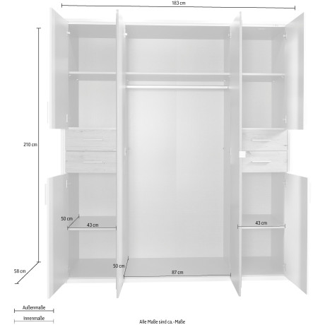 Wimex Draaideurkast Vegas inclusief passepartout frame, met spiegeldeuren en laden afbeelding2 - 1