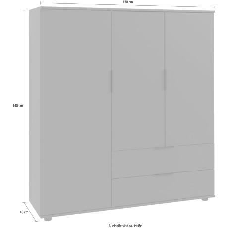 Wimex Waskast Easy Plus kledingkast garderobe 2 lades, 81 of 130 cm breed in verschillende kleuren, moderne look met zwarte metalen handgrepen afbeelding2 - 1