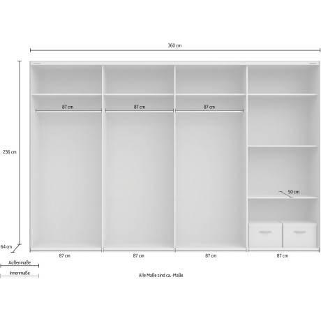 Wimex Zweefdeurkast Barmbek Kledingkast met 2 stoffen boxen en 2 extra planken, spiegeldeur afbeelding2 - 1