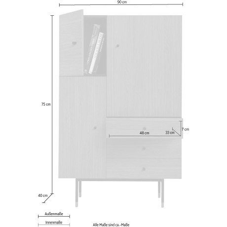 Woodman Highboard Daniel Opbergkast met walnootfineer, breedte 90 cm afbeelding2 - 1