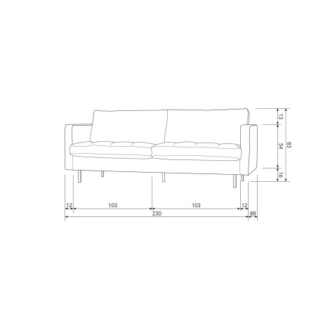 WOOOD 2,5-zits Rodeo Classic Sofa 2,5-zits zwart vrijstaand, met gerecycled leer, h 83 cm x b 230 cm afbeelding2 - 1