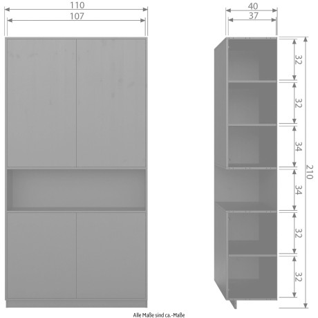 WOOOD Buffetkast Finca met push-to-open systeem, hoogte 210 cm x breedte 110 cm afbeelding2 - 1