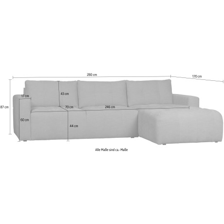 WOOOD Chaise-longue Bar, rechts losse rugkussens met rits, breedte 280 cm afbeelding2 - 1