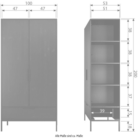 WOOOD Kledingkast Adam Breedte 100 cm x Hoogte 200 cm afbeelding2 - 1