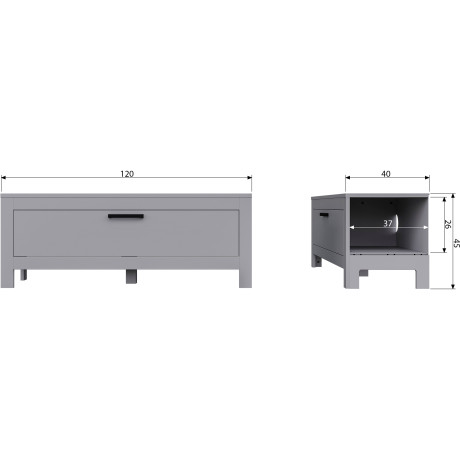 WOOOD Tv-meubel Bonk van dennenhout, 1 deur, h 45 cm x b 120 cm afbeelding2 - 1