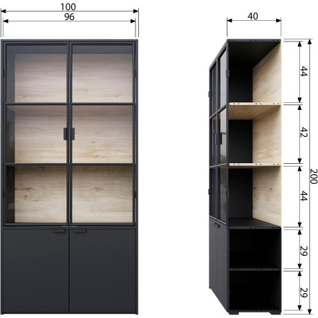 WOOOD Vitrinekast Siva met metalen deuren, h 200 cm x b 100 cm afbeelding2 - 1