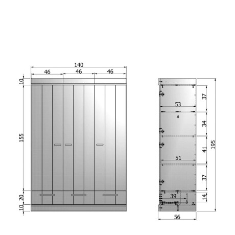 Woood WOOOD Connect Kast 3-Deurs met Lade - Grenen - Wit - 195x140x53 afbeelding3 - 1