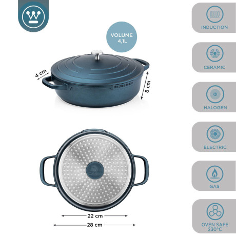 Westinghouse Hapjespan Performance - Bravery Blue - ø 28 cm / 4.1 liter - standaard anti-aanbaklaag afbeelding3 - 1