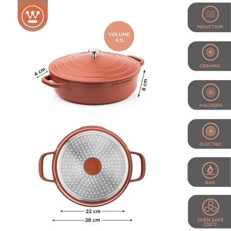 Westinghouse Hapjespan Performance - Rebel Red - ø 28 cm / 4.1 liter - standaard anti-aanbaklaag afbeelding3 - 1