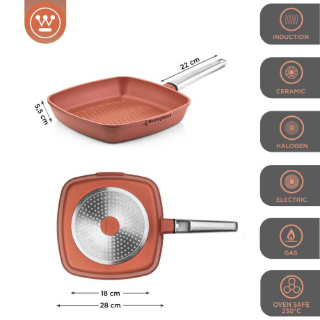 Westinghouse Grillpan Performance - Rebel Red - 28 x 28 cm - standaard anti-aanbaklaag afbeelding3 - 1