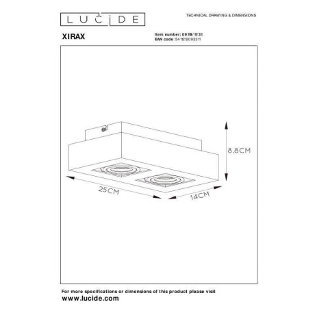 Lucide XIRAX - Plafondspot - LED Dim to warm - GU10 - 2x5W 2200K/3000K - Wit afbeelding3 - 1