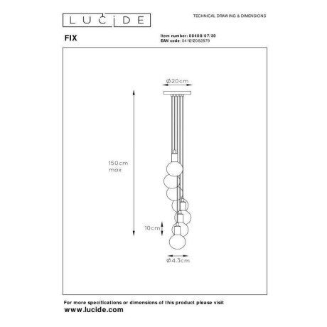 Lucide FIX - Hanglamp - 7xE27 - Zwart afbeelding3 - 1