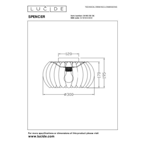 Lucide SPENCER - Plafonnière - Ø 30 cm - 1xE27 - Grijs afbeelding3 - 1