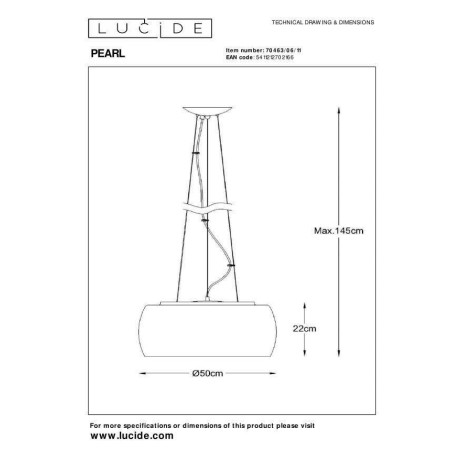 Lucide PEARL - Hanglamp - Ø 50 cm - 6xG9 - Chroom afbeelding3 - 1