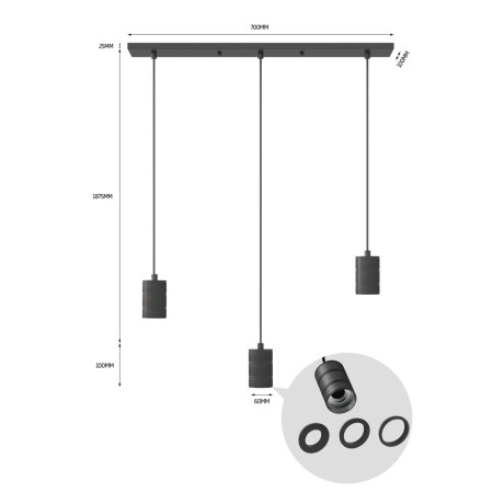 Calex hanglamp Rechthoek - 3x E27 - 10x70cm - Zwart afbeelding3 - 1